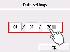 Pantalla de configuración de fecha