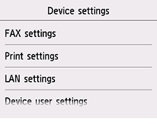 Device settings screen: Select Device user settings