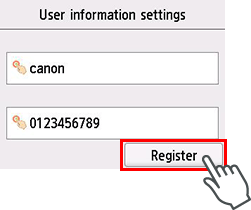 Schermata di conferma Impostazioni informazioni utente