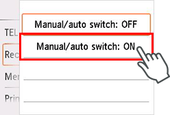 Manual/auto switch setting screen: Select ON