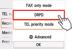 Receive mode settings screen: Select DRPD