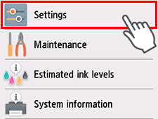 Setup screen: Select Settings