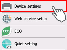 Settings screen: Select Device settings