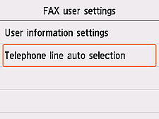 Obrazovka Uživatel. nast. faxu: Výběr možnosti Typ telefonní linky