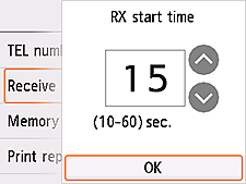 RX start time setting screen