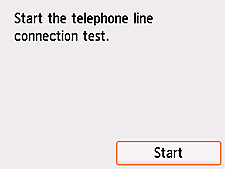 Pantalla Configuración fácil: Iniciar la prueba de conexión de línea telefónica.