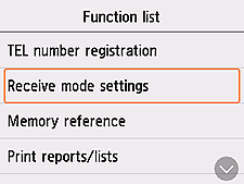 Pantalla List. funciones: Seleccione Config. modo recepción