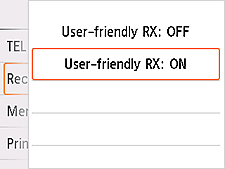 Pantalla de configuración RX fácil de usar: Seleccione ON