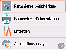 Écran Paramètres : sélectionnez Paramètres périphérique