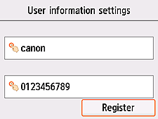 User information settings confirmation screen