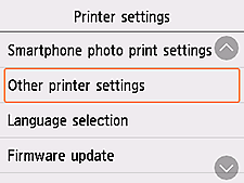 Printer settings screen: Select Other printer settings