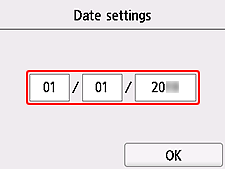 Date settings screen