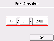 Écran Paramètres date