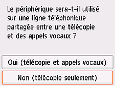 Écran Configuration facile : Sélectionnez Non (télécopie seulement)