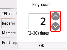 Ring count setting screen