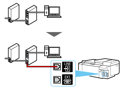 afbeelding: Voorbeeld van aansluiting telefoonkabel (andere telefoonlijnen)