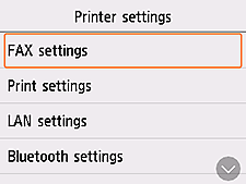 Tela Configurações da impressora: Selecionar Configurações do fax