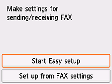 Tela Configuração fácil: Definir configurações para enviar/receber FAX