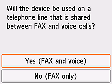 Tela Configuração fácil: Selecionar Sim (fax e voz)