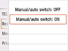 Tela de configuração de Comutador Manual/Autom.: Selecione ATIVADO
