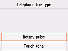 Tela Tipo de linha telefônica: Pulso rotativo