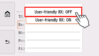 شاشة الإعداد User-friendly RX: تحديد OFF