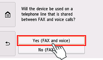 Obrazovka Snadné nastavení: Vyberte možnost Ano (fax i hlasové hovory)