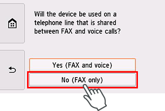 Obrazovka Snadné nastavení: Vyberte možnost Ne (pouze fax)
