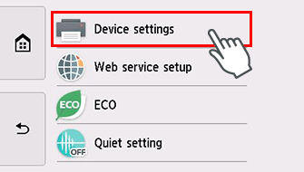 Settings screen: Select Device settings