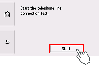 Easy setup screen: Start the telephone line connection test