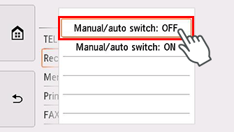 Manual/auto switch setting screen: Select OFF