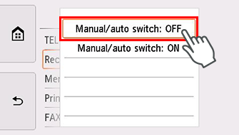 Pantalla de configuración de interruptor manual/auto: Seleccione OFF