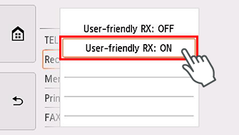 Pantalla de configuración RX fácil de usar: Seleccione ON