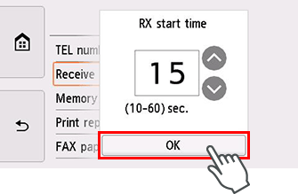 Pantalla de configuración de hora de inicio de recepción