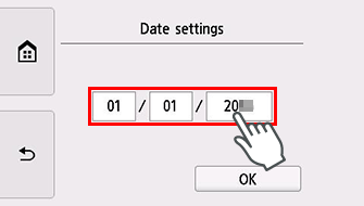 Date setting screen