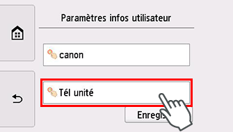 Écran Paramètres infos utilisateur