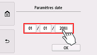 Écran Paramètres date