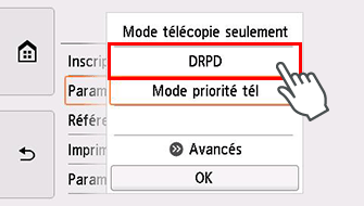 Écran Paramètres mode réception : Sélectionnez DRPD