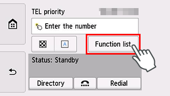 FAX screen: Select Function list