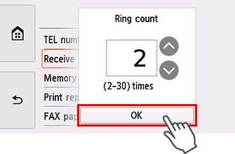 Ring count setting screen