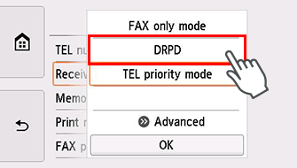 Receive mode settings screen: Select DRPD