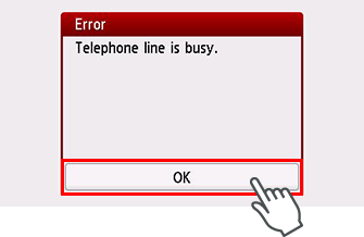 Error screen: Telephone line is busy.