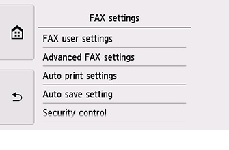 Tela Configurações FAX: Selecione Configuração fácil