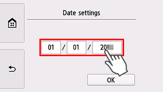 Экран настройки даты