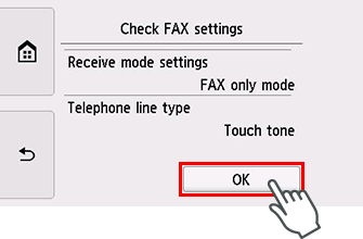 Экран «Простая настройка»: Проверка настроек факса