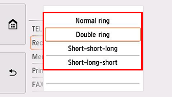 FAX ring pattern setting screen