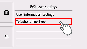 Экран параметров пользователя факса: выбор типа телефонной линии
