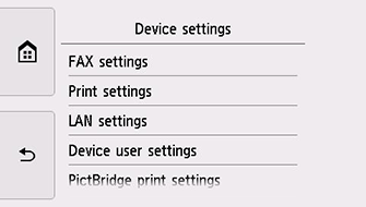 Device settings screen: Select Device user settings