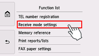 Function list screen: Select Receive mode settings