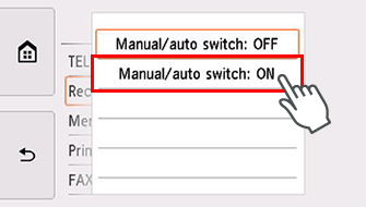 Manual/auto switch setting screen: Select ON